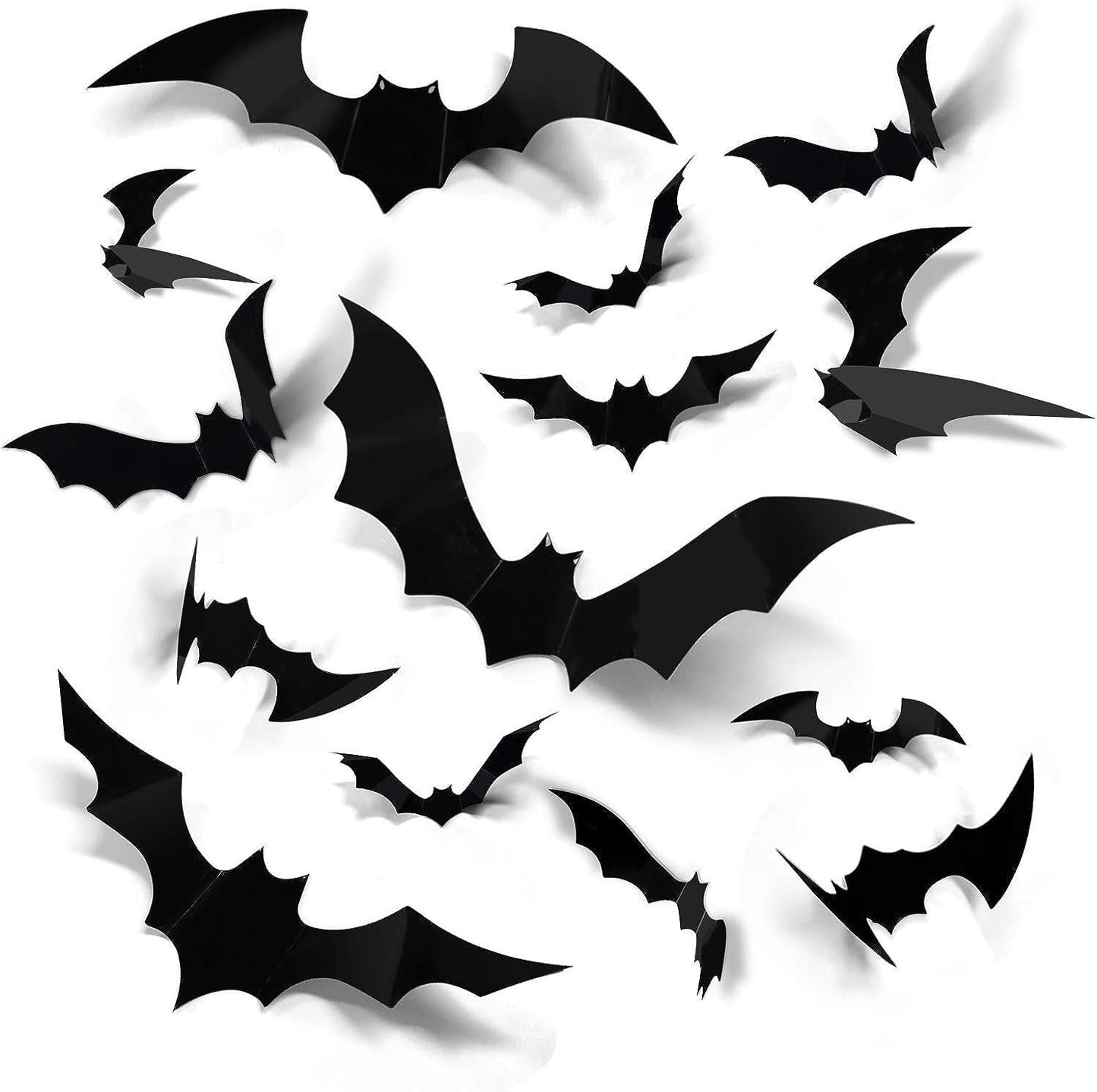 93PCS Halloween Bats Decoration, 7 Different Sizes 3D Bats Wall Decor Reusable PVC Black and Red Scary Bat Sticker for Halloween Party Supplies Creepy Home Bathroom Decor