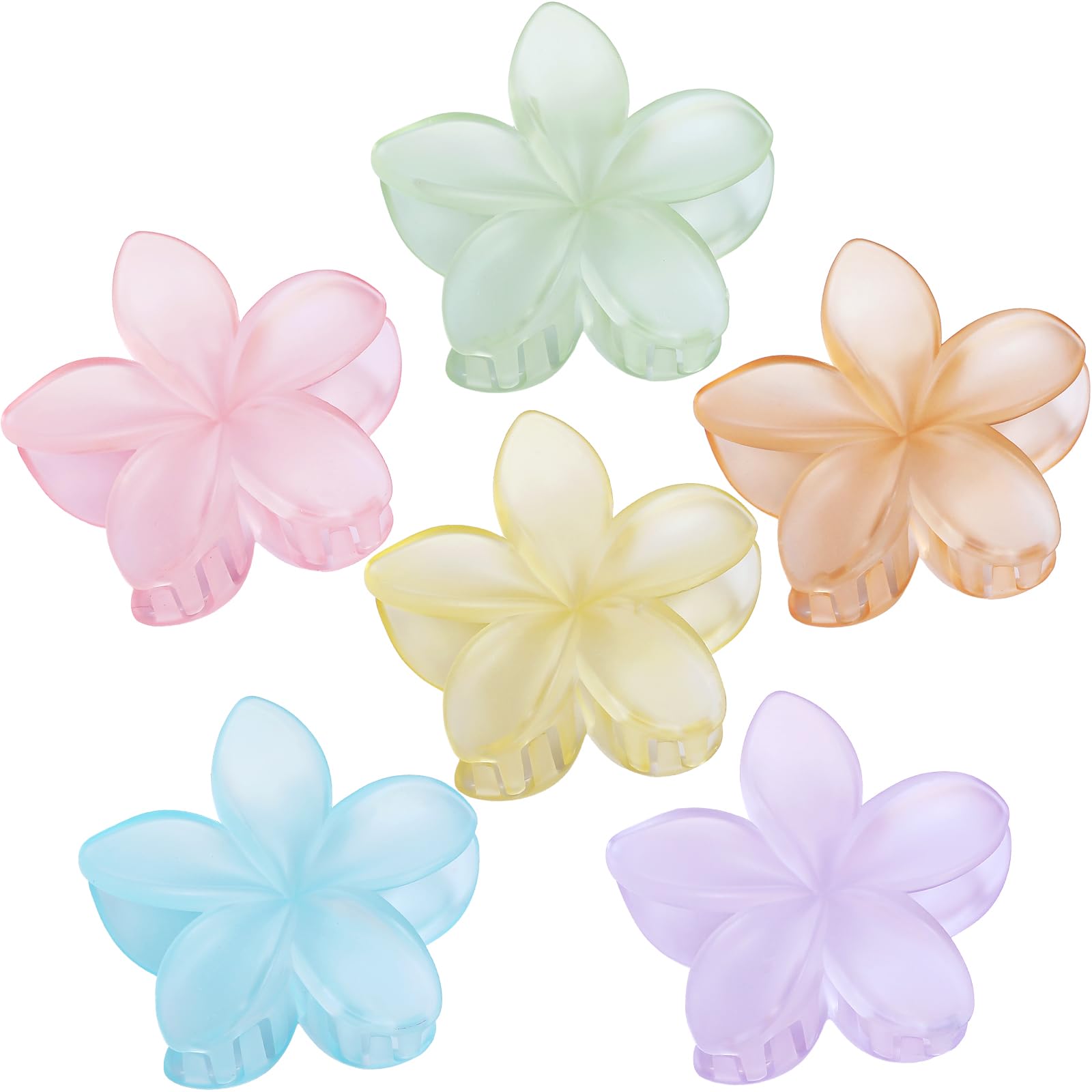 Hawaiian Plumeria Hair Accessories - 6 Pack Large Claw Clips for Thick and Thin Hair, Beach Tropical Hair Clips for Women and Girls