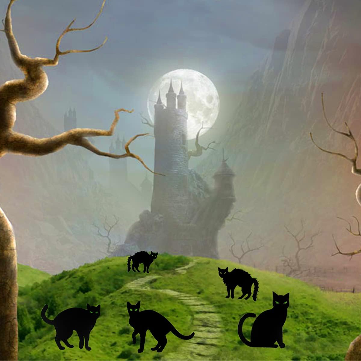 Anditoy 6 Pack Halloween Black Cat Yard Signs with Stakes Scary Silhouette Halloween Decorations for Outdoor Yard Lawn Garden Halloween Decor