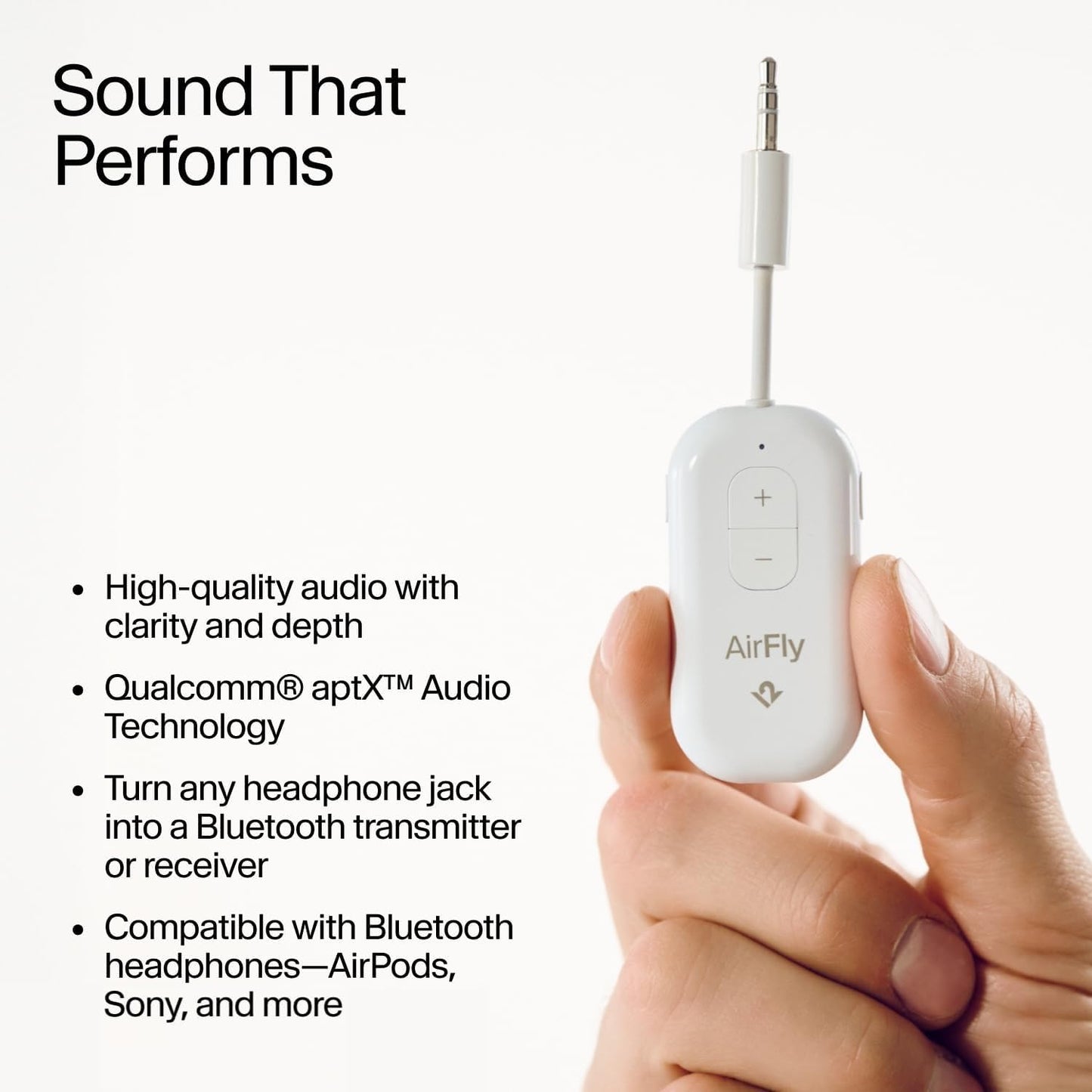 AirFly Pro 2 Deluxe – Bluetooth Adapter for Airplane, Pair 2 AirPods or Wireless Headphones – 3.5mm AUX Bluetooth Transmitter/Receiver for Cars, Boats, Treadmills, TVs – Airplane Travel Essentials