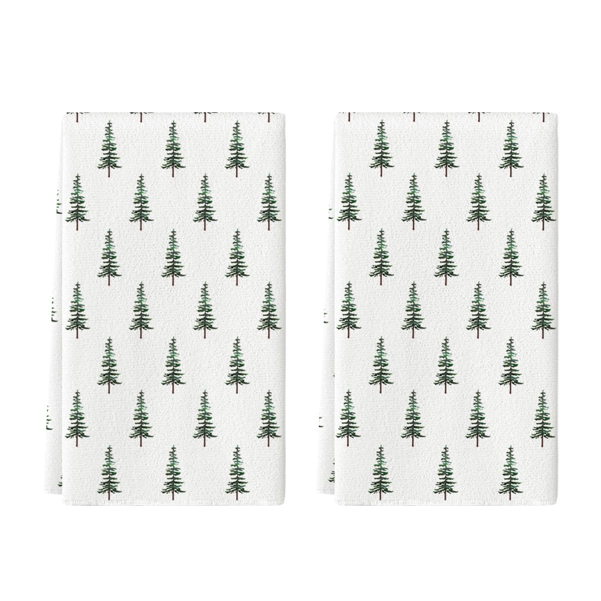 Artoid Mode Wood Xmas Tree Christmas Kitchen Towels Dish Towels, 18x26 Inch Farmhouse Holiday Winter Decoration Cleaning Set of 2