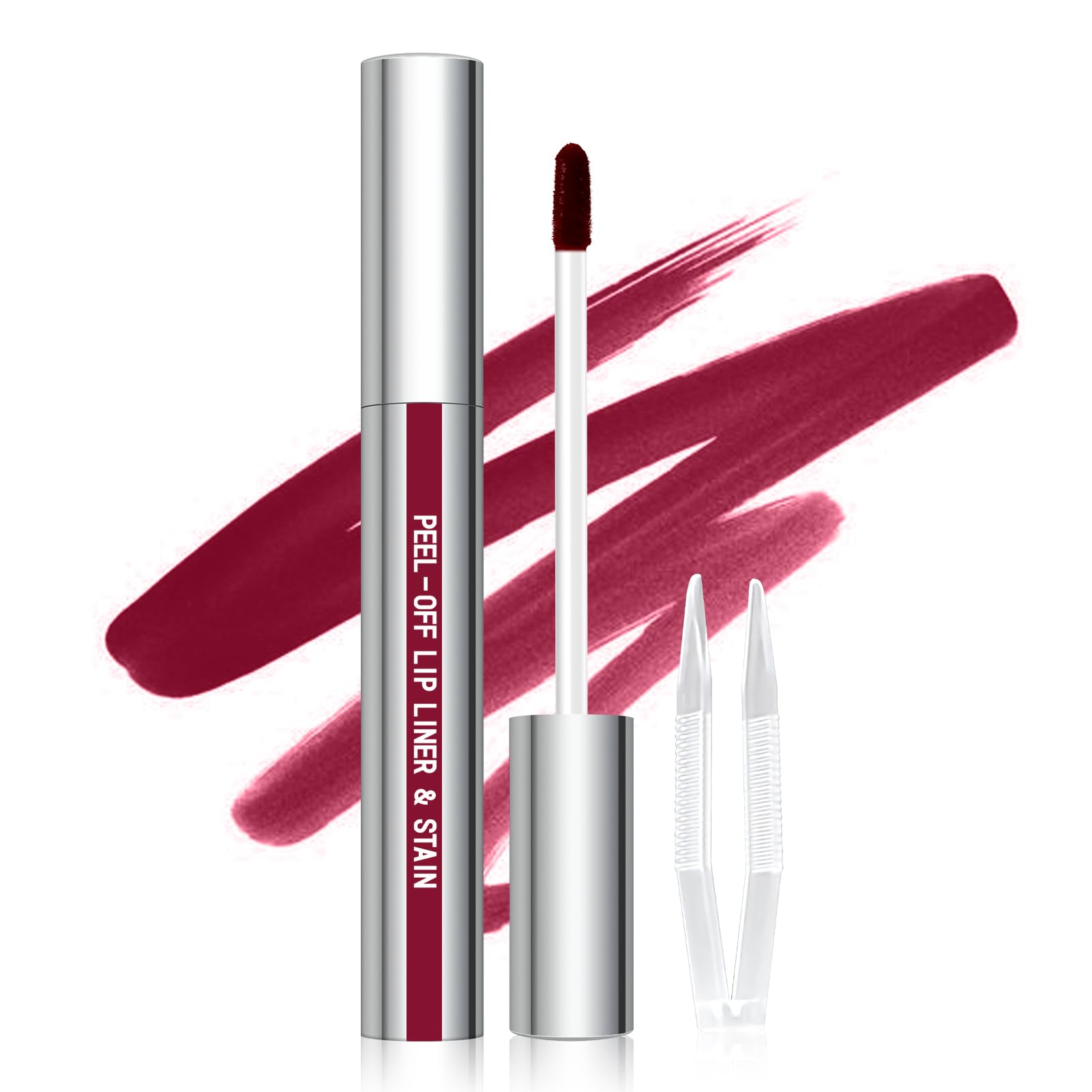 Cilrofelr Peel Off Lip Liner Stain, Long Wear Tattoo Lip Liner with Tweezer, Peel Off Lip Stain with Matte Finish, Long Lasting, Waterproof, Transfer-proof, Highly Pigmented Color (Rose)