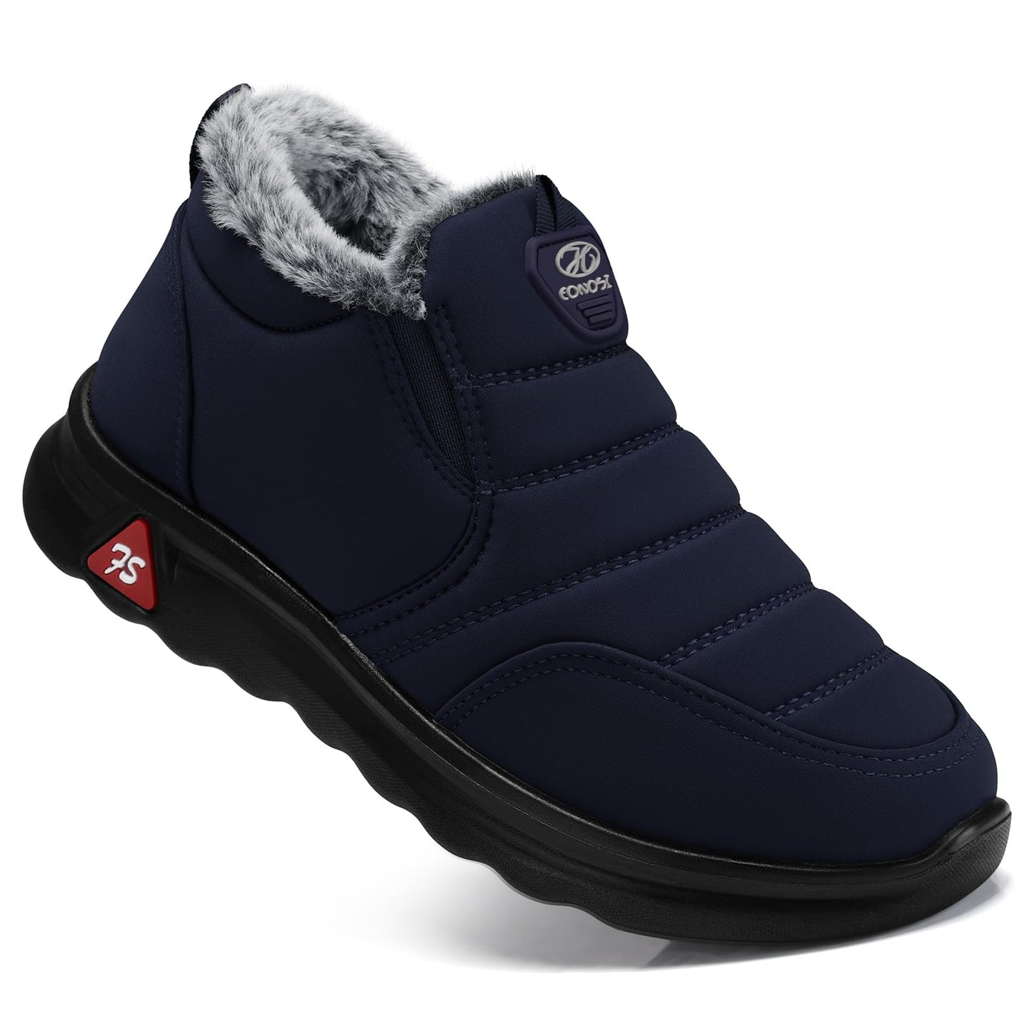 SHIBEVER Winter Boots for Women: Black Warm Fur Lined Slip on Ankle Snow Boots Comfortable Waterproof Outdoor Shoes Size