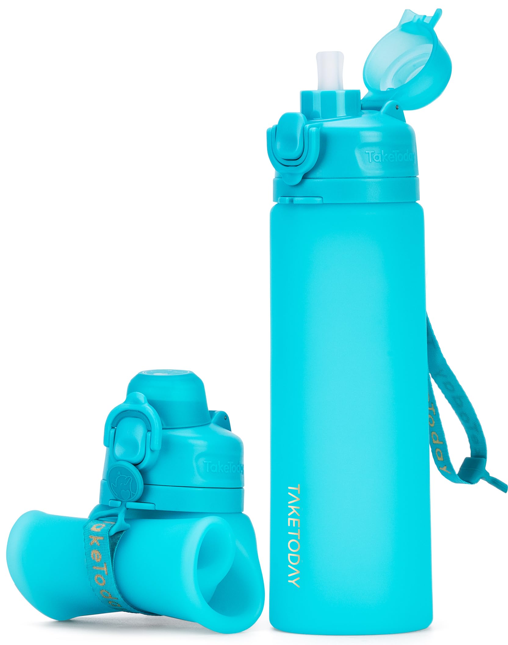 Collapsible Water Bottles 20oz, Leak Proof, BPA-Free, Foldable Silicone Travel Water Bottle with Straw Strap for Cycling, Hiking, Outdoors