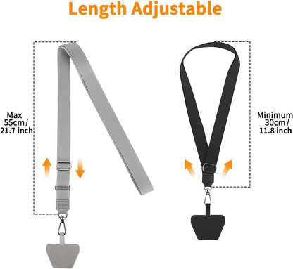 CACOE Phone Lanyard 2 Pack-2× Adjustable Neck Strap,2× Phone Patches,Universal Cell Phone Multifuctional Patch Lanyards Compatible with Most Smartphones(Black+Gray)