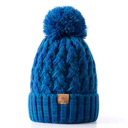 PAGE ONE Womens Winter Ribbed Beanie Crossed Cap Chunky Cable Knit Pompom Soft Warm Hat