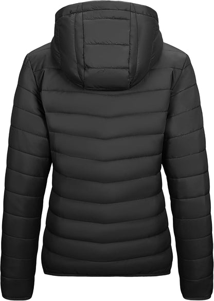 Outdoor Ventures Women's Packable Lightweight Full-Zip Puffer Jacket with Hood Quilted Winter Coat