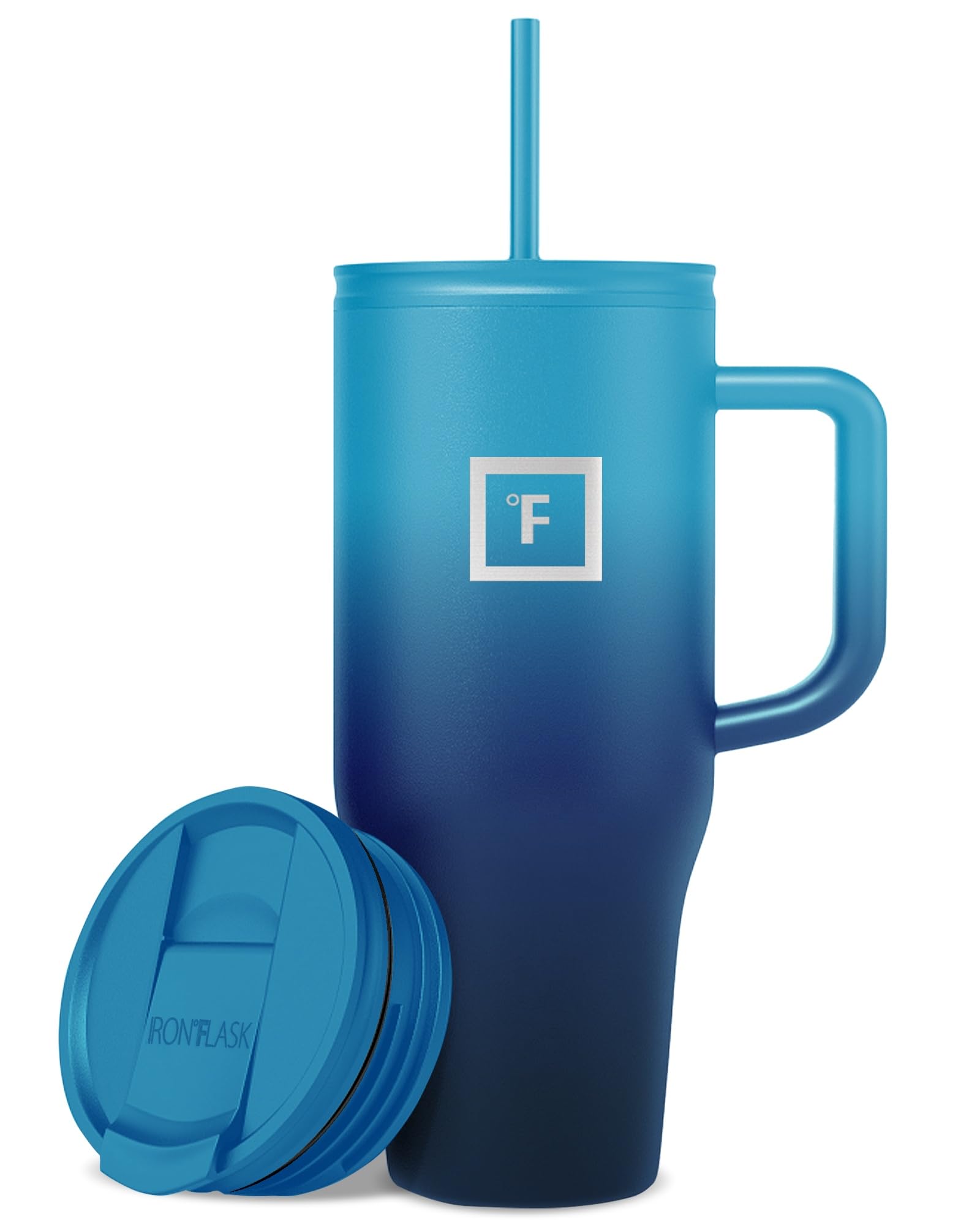 IRON °FLASK Co-Pilot Insulated Mug w/Straw & Flip Cap Lids - Cup Holder Bottle for Hot, Cold Drink - Leak-Proof - Water, Coffee Portable Travel Mug - Aurora, 40 Oz