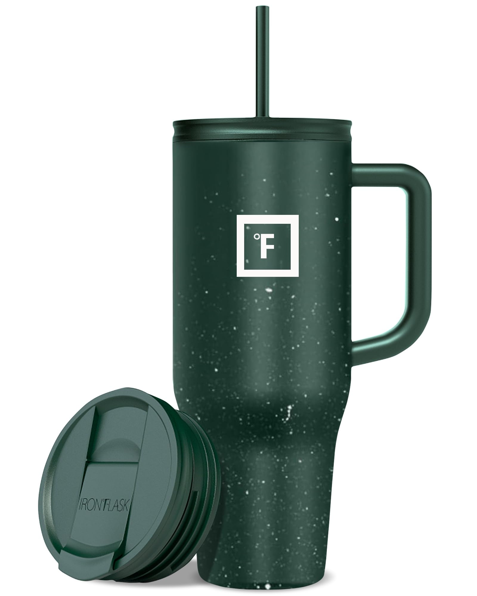 IRON °FLASK Co-Pilot Insulated Mug w/Straw & Flip Cap Lids - Cup Holder Bottle for Hot, Cold Drink - Leak-Proof - Water, Coffee Portable Travel Mug - Aurora, 40 Oz