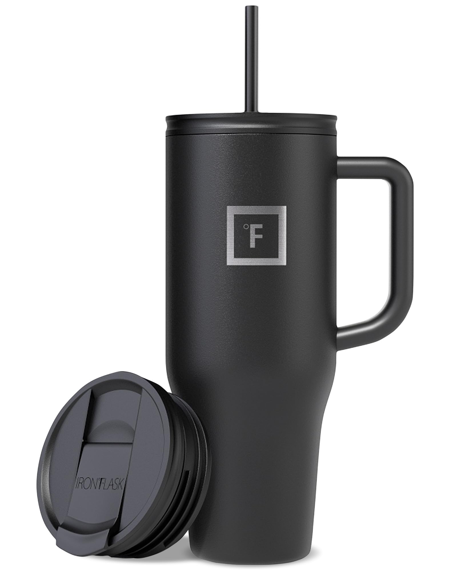 IRON °FLASK Co-Pilot Insulated Mug w/Straw & Flip Cap Lids - Cup Holder Bottle for Hot, Cold Drink - Leak-Proof - Water, Coffee Portable Travel Mug - Aurora, 40 Oz