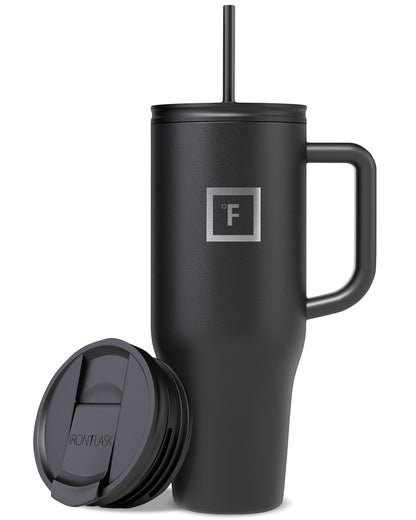 IRON °FLASK Co-Pilot Insulated Mug w/Straw & Flip Cap Lids - Cup Holder Bottle for Hot, Cold Drink - Leak-Proof - Water, Coffee Portable Travel Mug - Aurora, 40 Oz