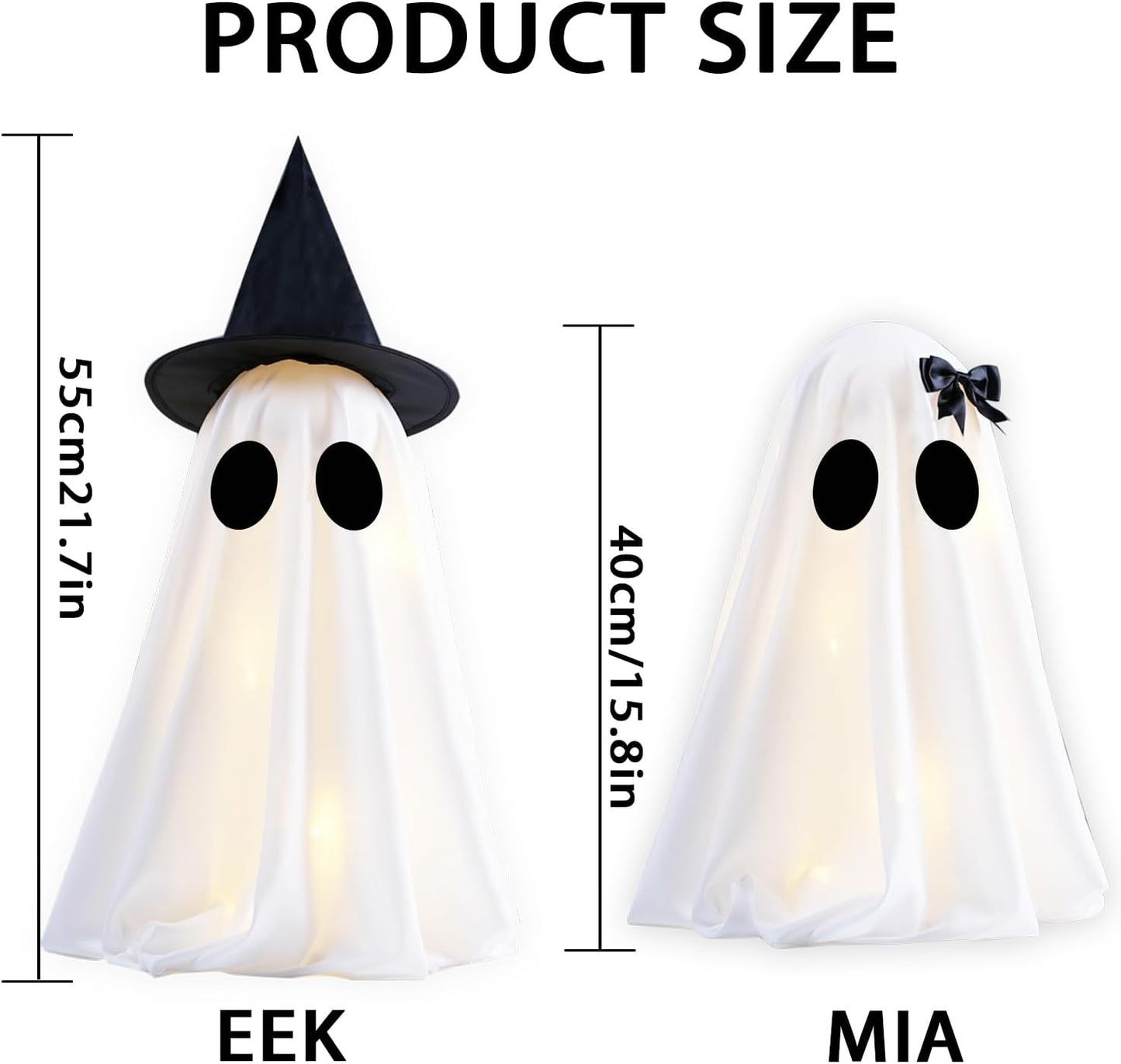 [Timer] Light Up Halloween Ghost Decorations, Set of 2 DIY Spooky Ghosts Crafts, Scary Ghost for Halloween Decor Indoor Home Mantel Shelf & Tabletop Decor