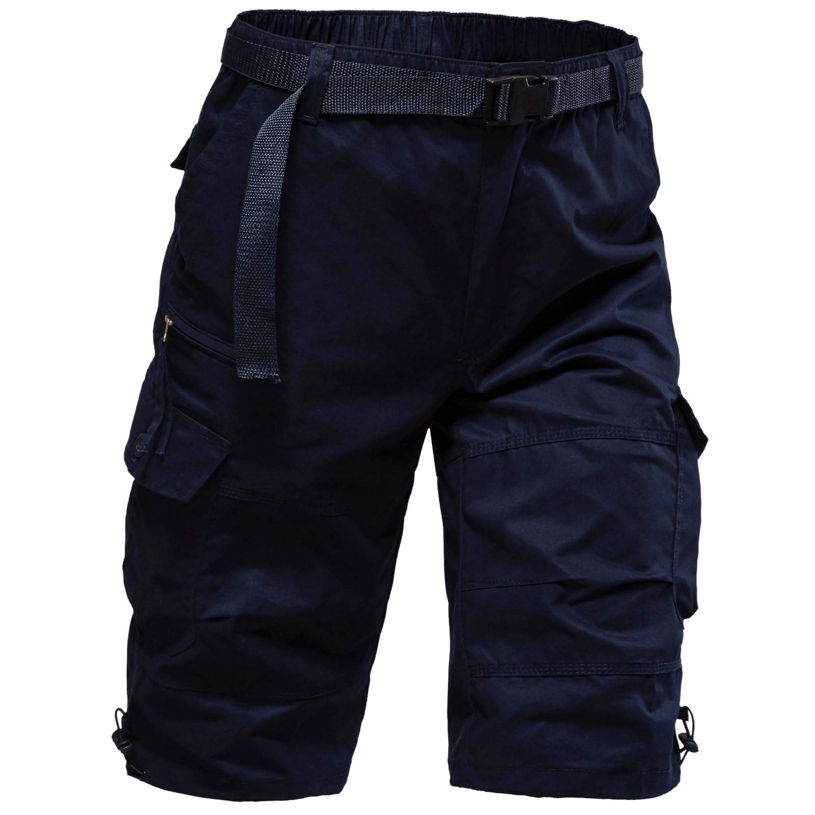 Mylldey Men's Cargo Shorts 3/4 Relaxed Fit Mens Running Shorts 7 Pockets Elastic Waist Cotton Hiking Shorts