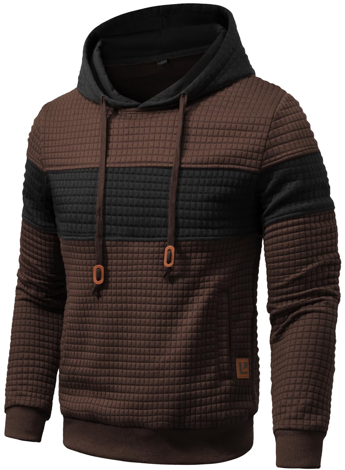 Men’s Sweatshirts Long Sleeve Pullover Patchwork Plaid Jacquard Hoodie Casual Drawstring Hoody Top