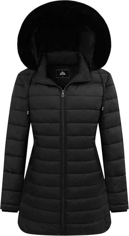 GOLDLADIES Women's Waterproof Long Down Jacket,Warm Winter Hooded Puffer Coat Thickened for Hiking Outdoor