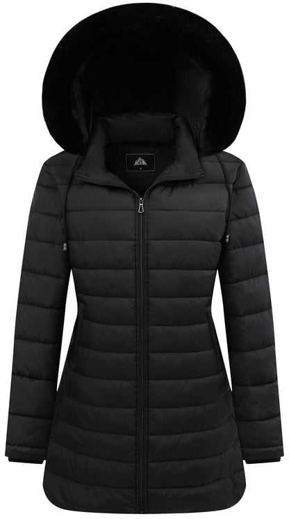 GOLDLADIES Women's Waterproof Long Down Jacket,Warm Winter Hooded Puffer Coat Thickened for Hiking Outdoor