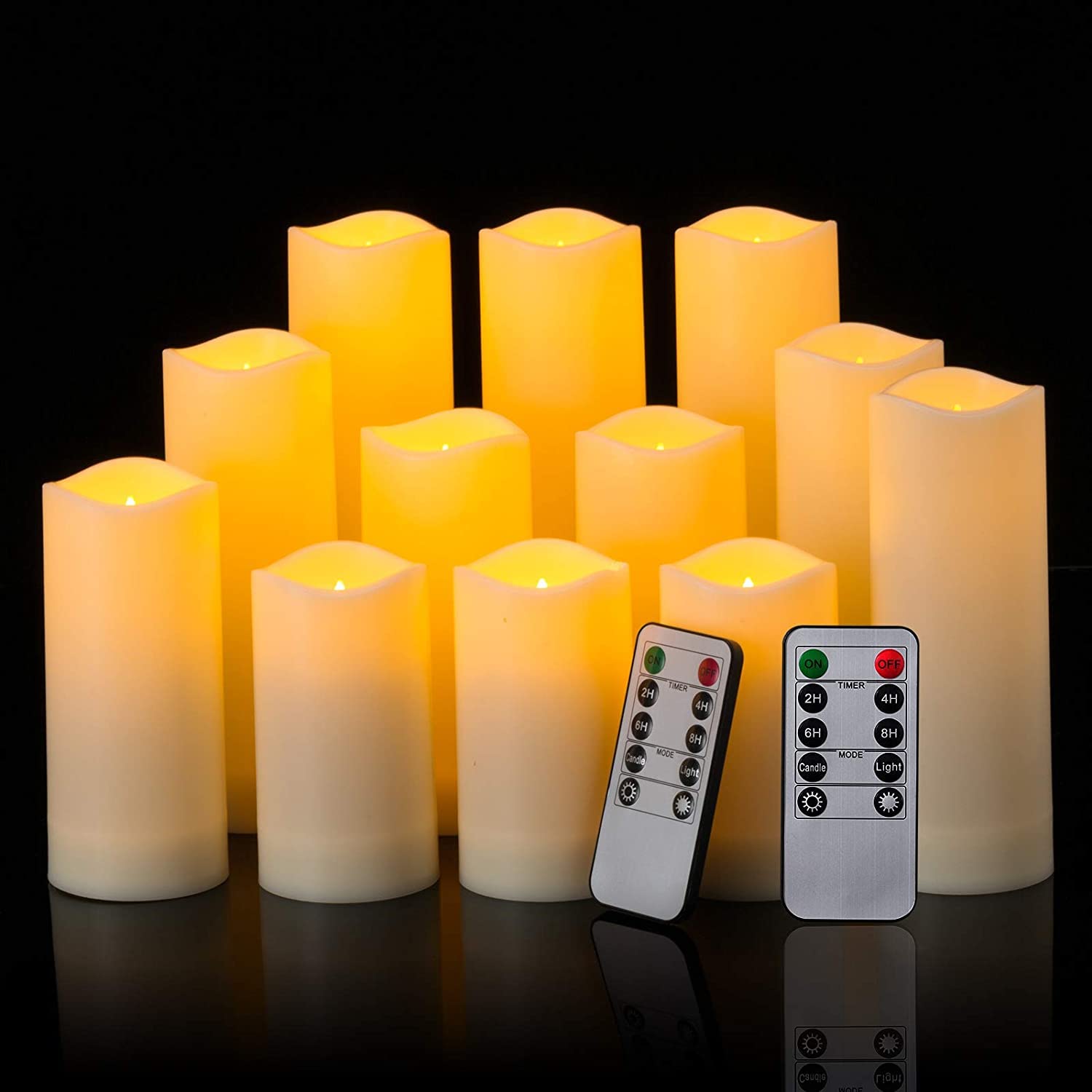 Set of 24 Waterproof Outdoor Flameless Candles, LED Candles with 4 Remote and Timer,(H 4" 5" 6" x D 2.2"),for Halloween Wedding Festiv