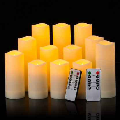 Set of 24 Waterproof Outdoor Flameless Candles, LED Candles with 4 Remote and Timer,(H 4" 5" 6" x D 2.2"),for Halloween Wedding Festiv