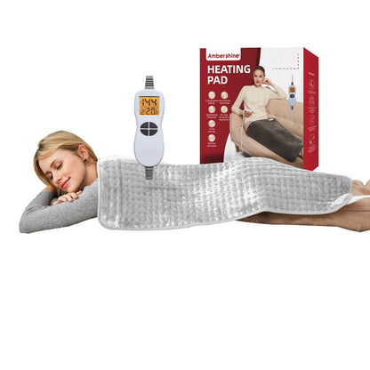 Ambershine 26"x35" XXXL King Size Neck& Shoulder& Back Heating Pad with 12 Temperature Settings& 4 Auto-Off Countdown Timers, Pain Relief for Back/Neck/Shoulder, Christmas gift for mom dad (Dark Gray)