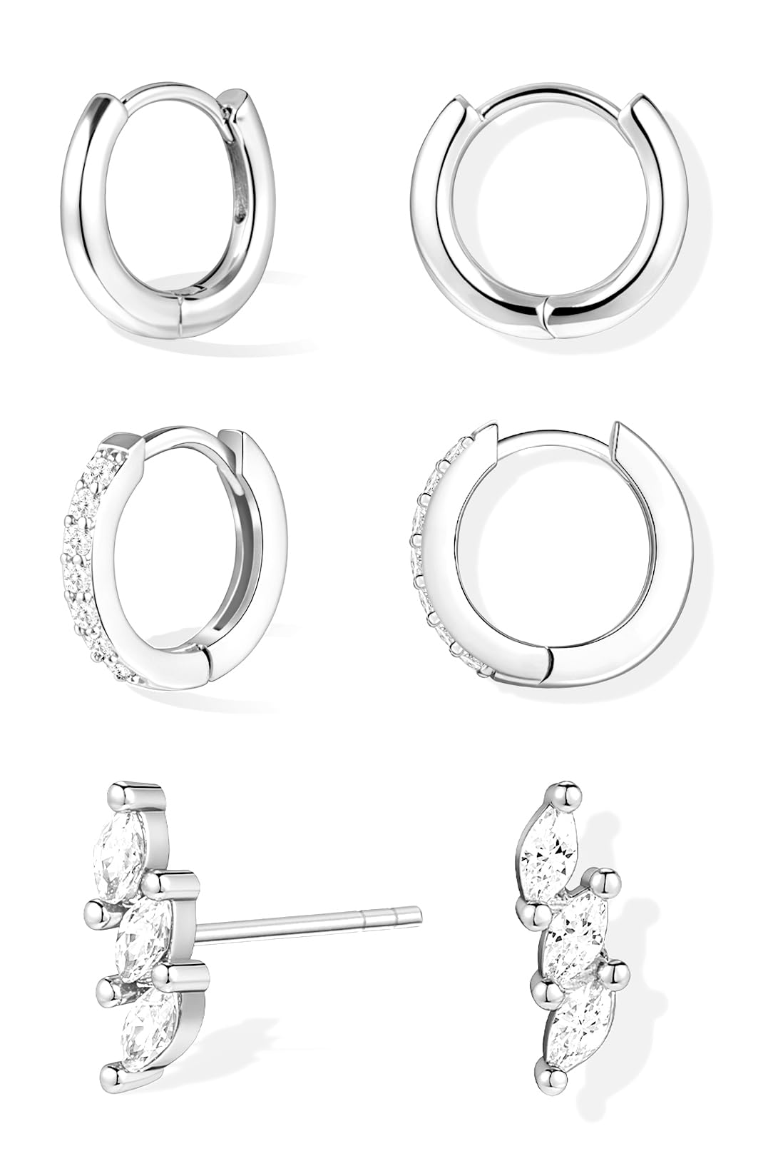 Inerney Gold Huggie Hoop Earrings Set for Women, Dainty Small Sterling Silver Earring Stacks Hypoallergenic Jewelry for Multiple Piercings, Trendy Twisted Cute Cartilage Hoops Birthstone Gift 3 Pairs