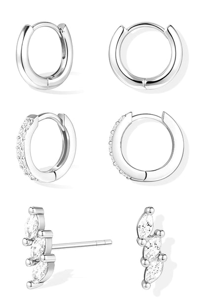 Inerney Gold Huggie Hoop Earrings Set for Women, Dainty Small Sterling Silver Earring Stacks Hypoallergenic Jewelry for Multiple Piercings, Trendy Twisted Cute Cartilage Hoops Birthstone Gift 3 Pairs