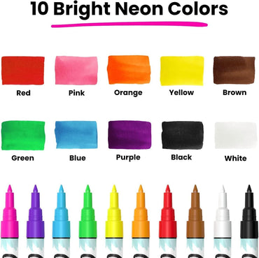 Chalk Markers Fine Tip (10 Pack, 1mm Extra Fine Point) - Neon Liquid Chalk Pens for Blackboards, Chalkboard, Bistro, Car Windows, Dry Erase Boards, Glass - Thin, Wet Erase, Erasable Chalkboard Markers