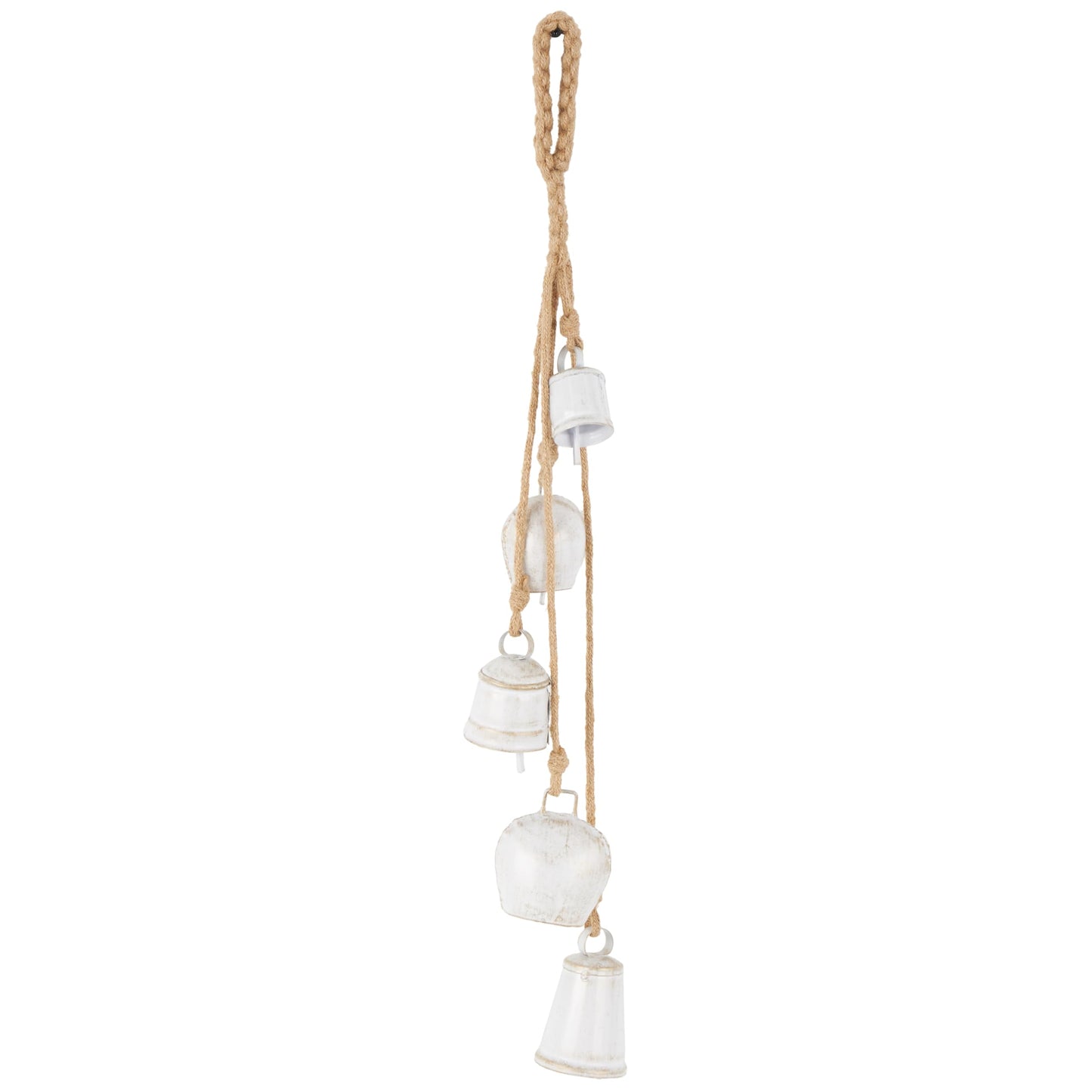 Deco 79 Gold Metal Tibetan Inspired Decorative Giant XL Cow Bells with Jute Hanging Rope, Set of 3 10",8",6"H - Cylindrical