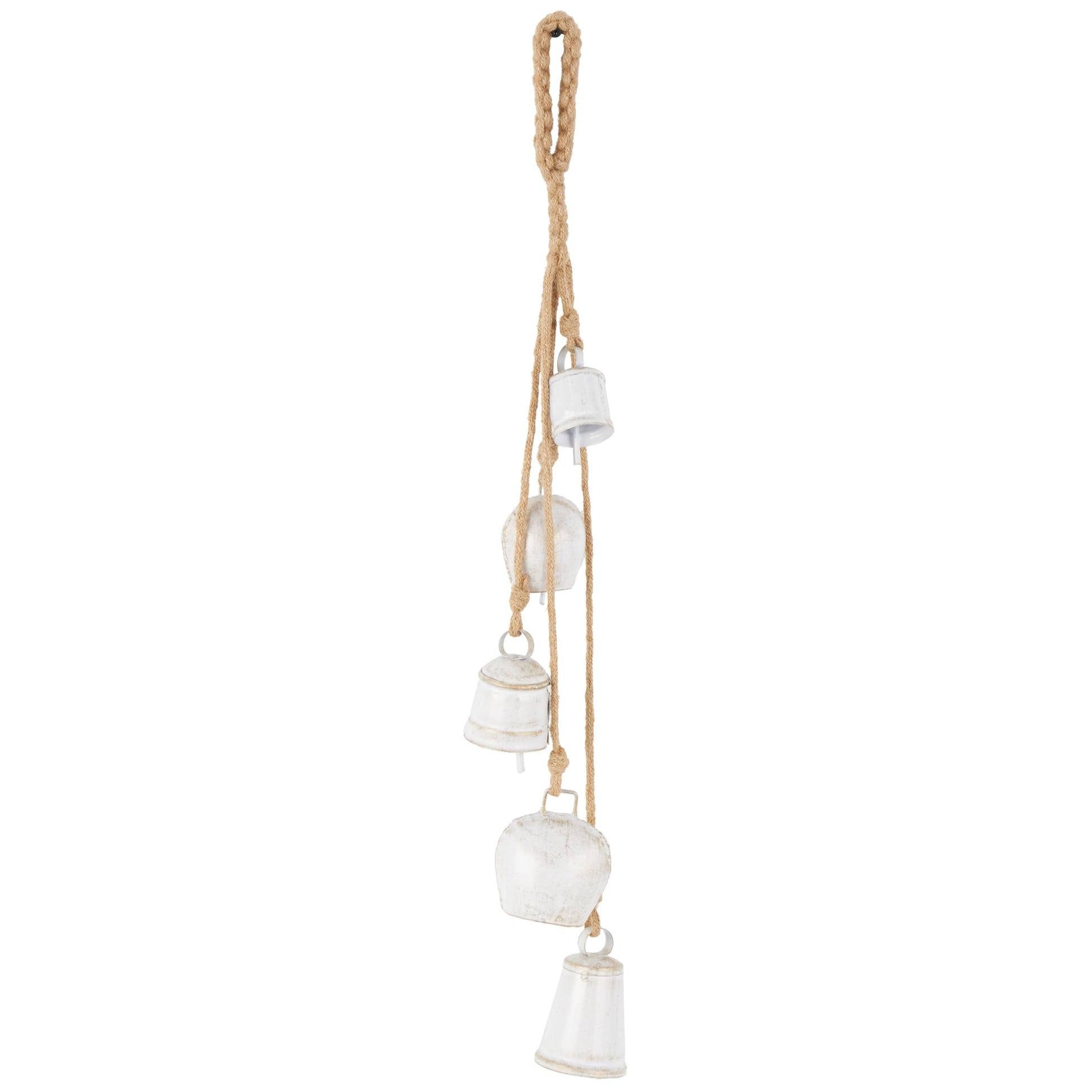 Deco 79 Gold Metal Tibetan Inspired Decorative Giant XL Cow Bells with Jute Hanging Rope, Set of 3 10",8",6"H - Cylindrical