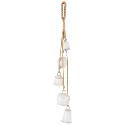 Deco 79 Gold Metal Tibetan Inspired Decorative Giant XL Cow Bells with Jute Hanging Rope, Set of 3 10",8",6"H - Cylindrical