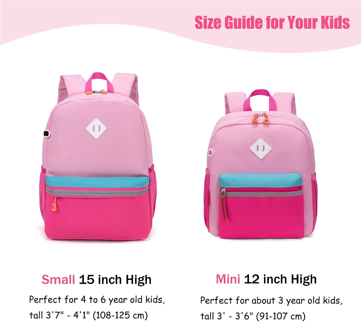 HawLander Little Kids Backpack for Girls Toddler School Bag Fits 3 to 6 years old, 15 inch, Pink