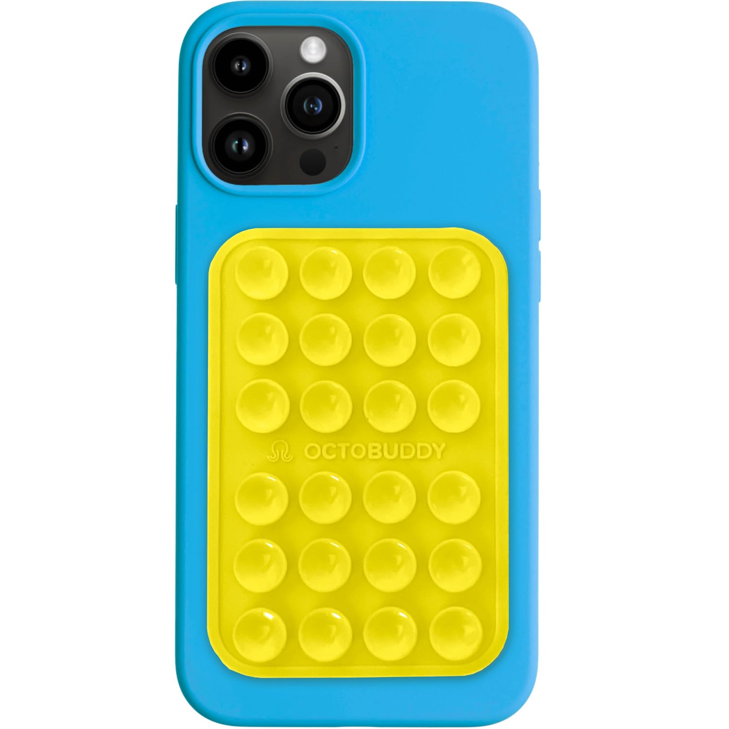 OCTOBUDDY Classic MAX - Silicone Suction Phone Case Adhesive Mount - Hands-Free, Strong Grip Holder for Selfies and Videos - iPhone and Android Compatible - 2.6″ x 3.9″, Baby Blue Jay