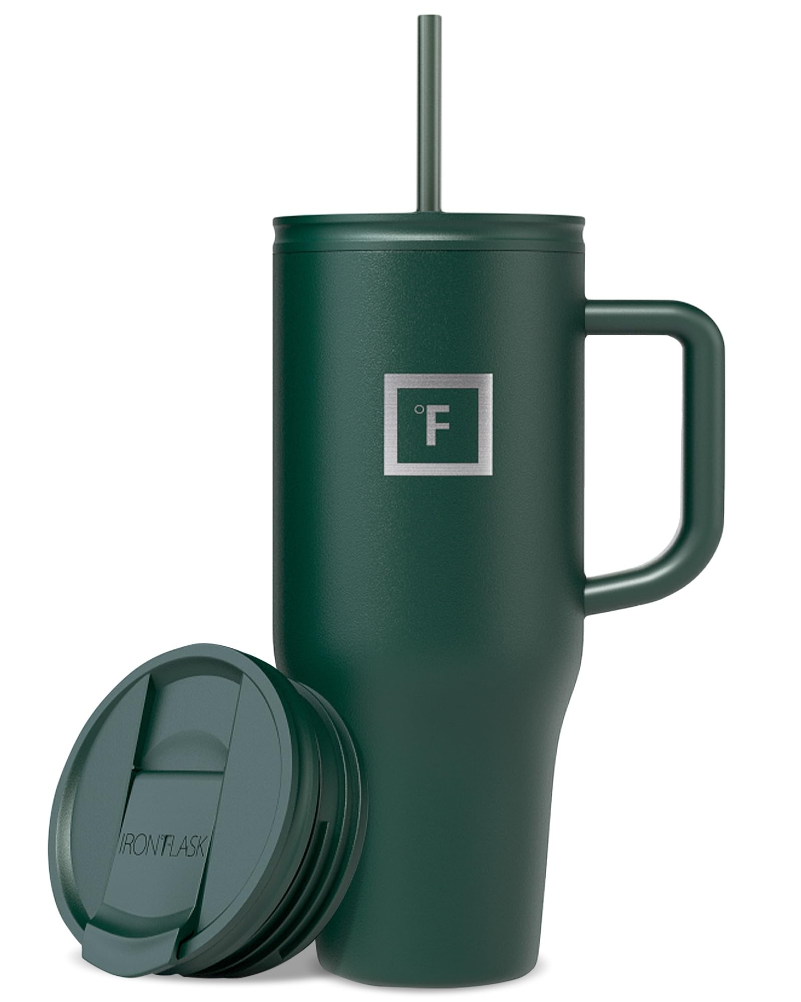 IRON °FLASK Co-Pilot Insulated Mug w/Straw & Flip Cap Lids - Cup Holder Bottle for Hot, Cold Drink - Leak-Proof - Water, Coffee Portable Travel Mug - Aurora, 40 Oz