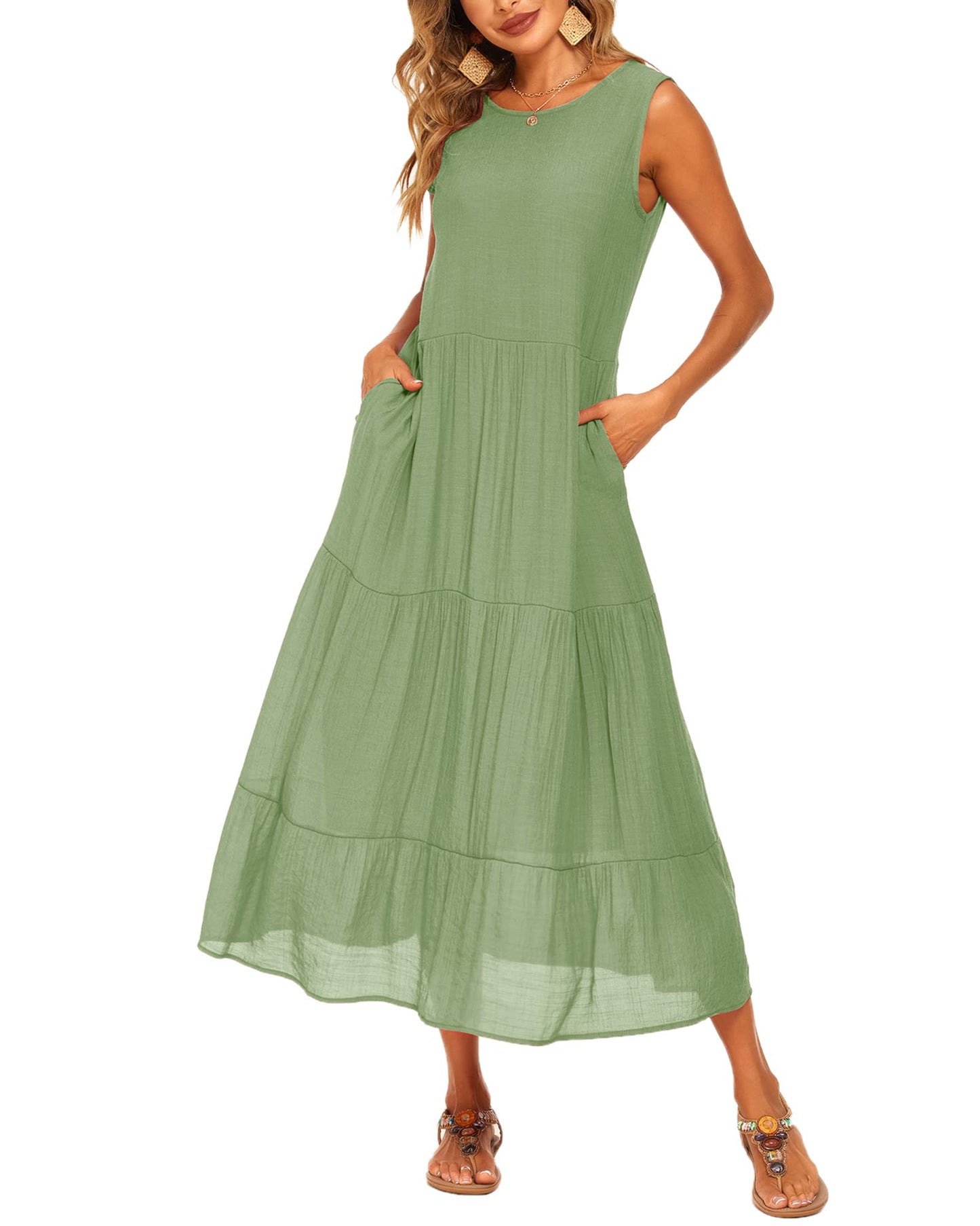 Halife Women's Summer Casual Maxi Dresses Flowy Ruffle Boho Long Dresses with Pockets