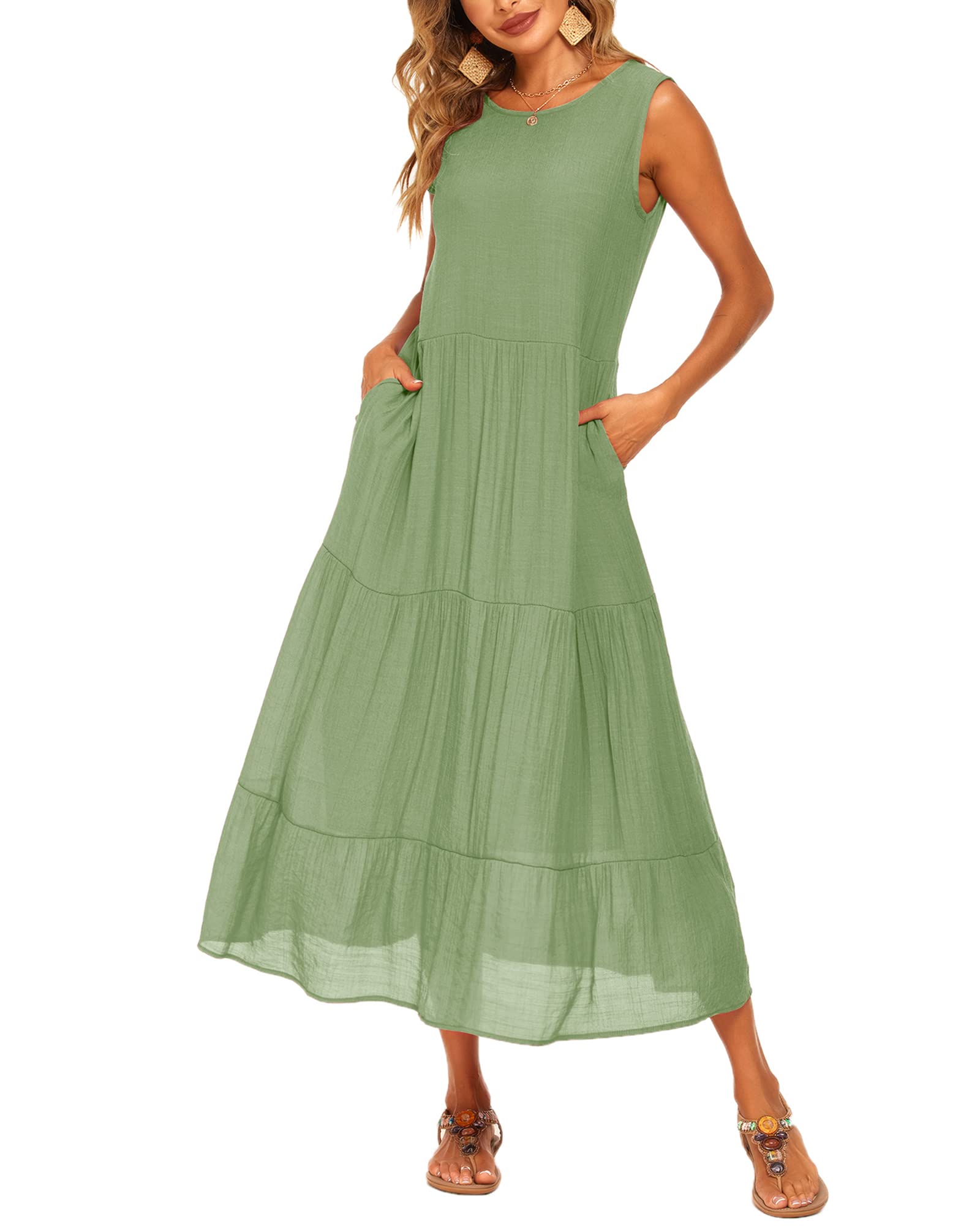 Halife Women's Summer Casual Maxi Dresses Flowy Ruffle Boho Long Dresses with Pockets