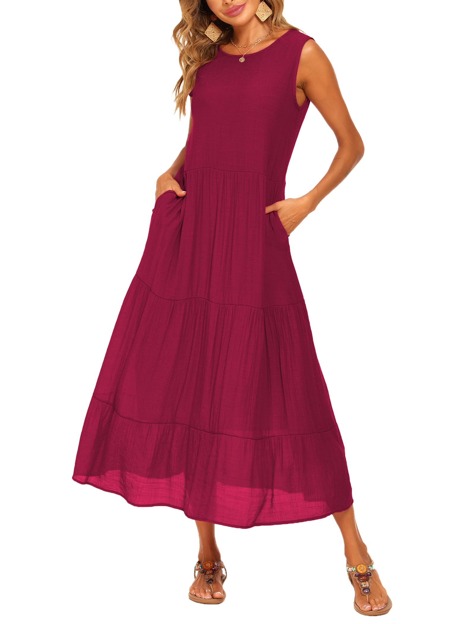 Halife Women's Summer Casual Maxi Dresses Flowy Ruffle Boho Long Dresses with Pockets