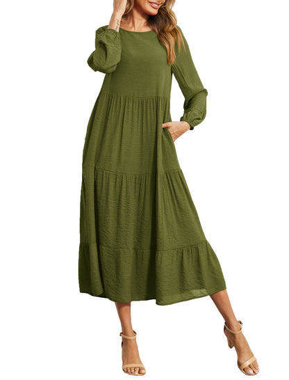 Halife Women's Summer Casual Maxi Dresses Flowy Ruffle Boho Long Dresses with Pockets