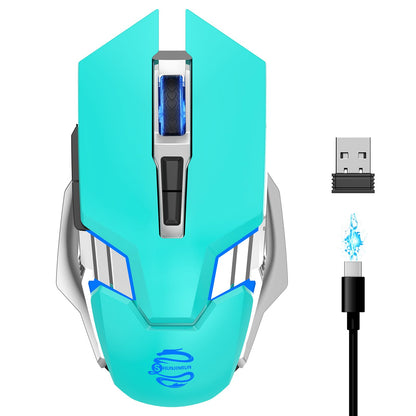 Bluetooth Gaming Mouse, RGB Rechargeable USB Wireless Mouse, Quiet Click, LED Backlit, Ergonomic, with Side Button, 6 Button, DPI Adjustable, Computer Mice for Laptop PC MacBook Chromebook - Grey