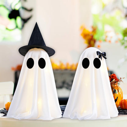 [Timer] Light Up Halloween Ghost Decorations, Set of 2 DIY Spooky Ghosts Crafts, Scary Ghost for Halloween Decor Indoor Home Mantel Shelf & Tabletop Decor