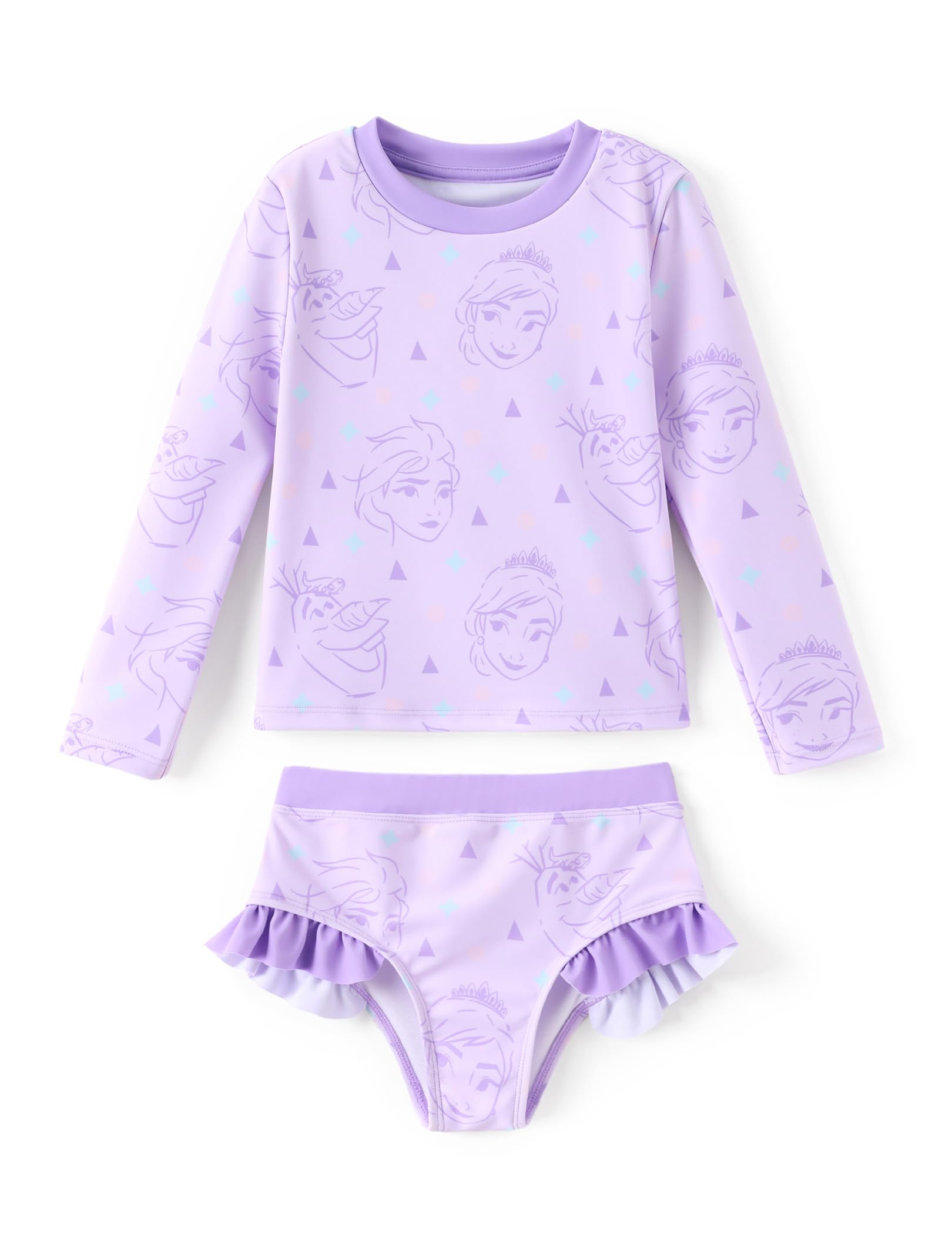 Disney Mickey and Friends Girl Two Piece Long Sleeve Swimsuit Rashguard Bathing Suit