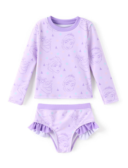 Disney Mickey and Friends Girl Two Piece Long Sleeve Swimsuit Rashguard Bathing Suit