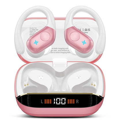 Wireless Earbuds Bluetooth 5.4 Headphones 75H Stereo Deep Bass Sports Over Ear Buds with Earhooks, LED Display Bluetooth Earbuds with 4 ENC Mic, IP7 Waterproof Earphone for Running, Black