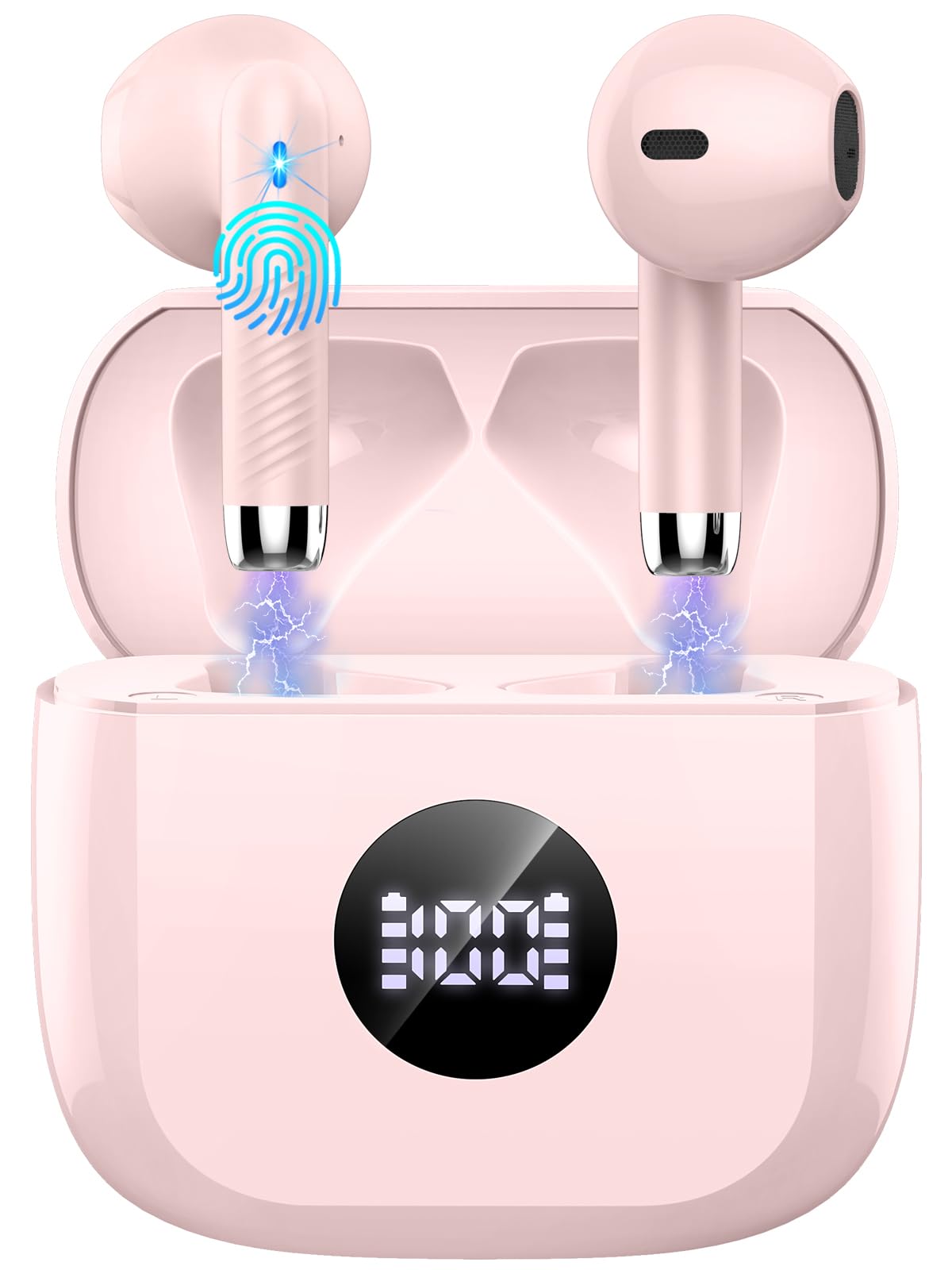 Wireless Earbuds, Bluetooth 5.4 Ear Buds LED Power Display Headphones Bass Stereo, Bluetooth Earbuds in-Ear Noise Cancelling Mic, 40H Playback Mini Case IP7 Waterproof Sports Earphones for Android iOS