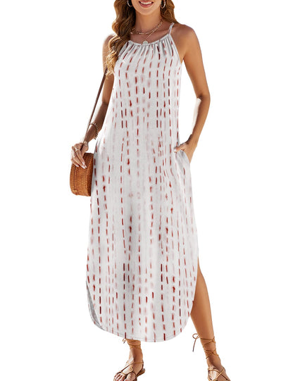 Halife Womens Summer Dresses Casual Loose Halter Long Sundress Sleeveless Split Maxi Beach Dress with Pockets