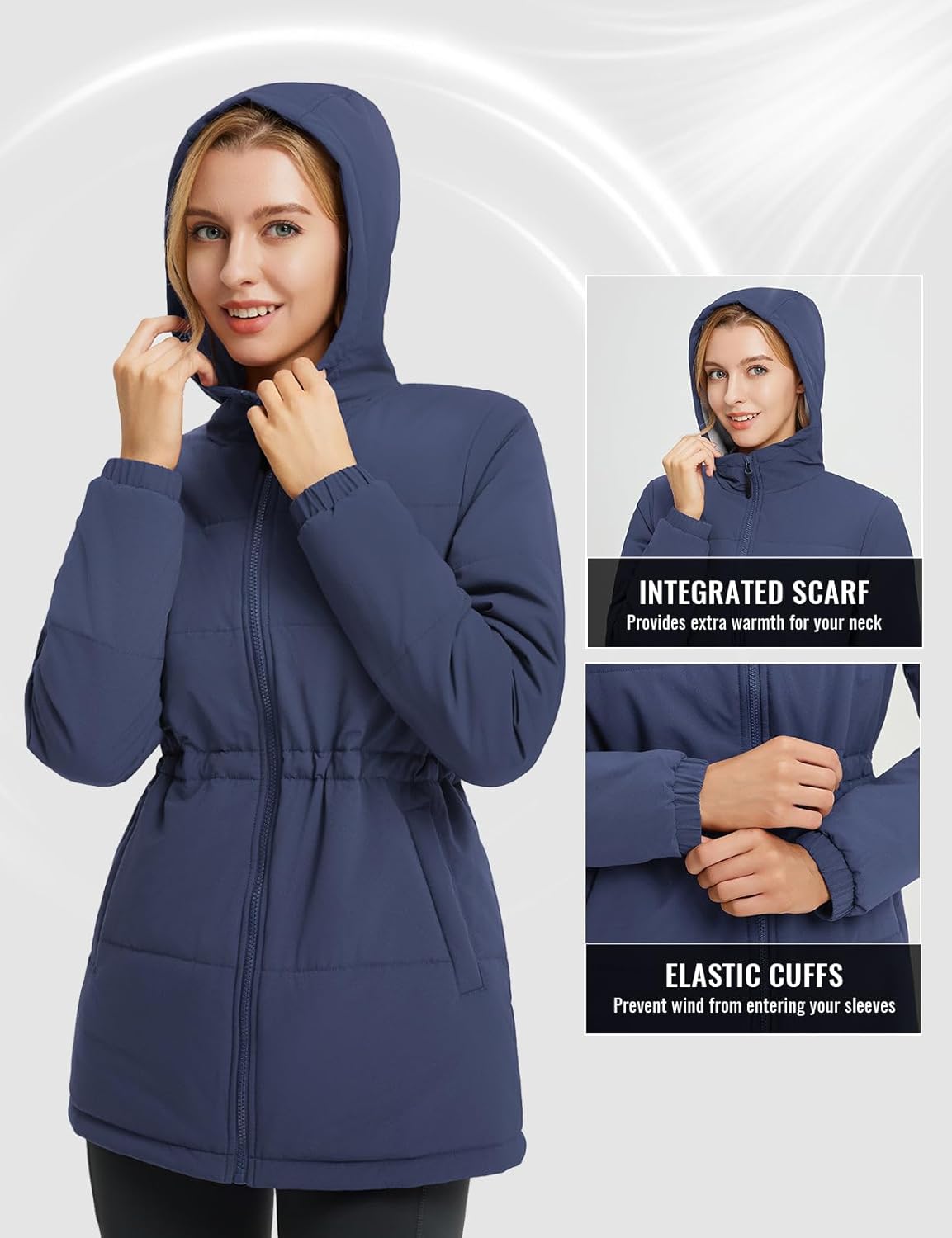 baleaf Women's Wnter Coat Long Puffer Jacket Quilted Jackets with Hood Warm Running Insulated Hiking Snow