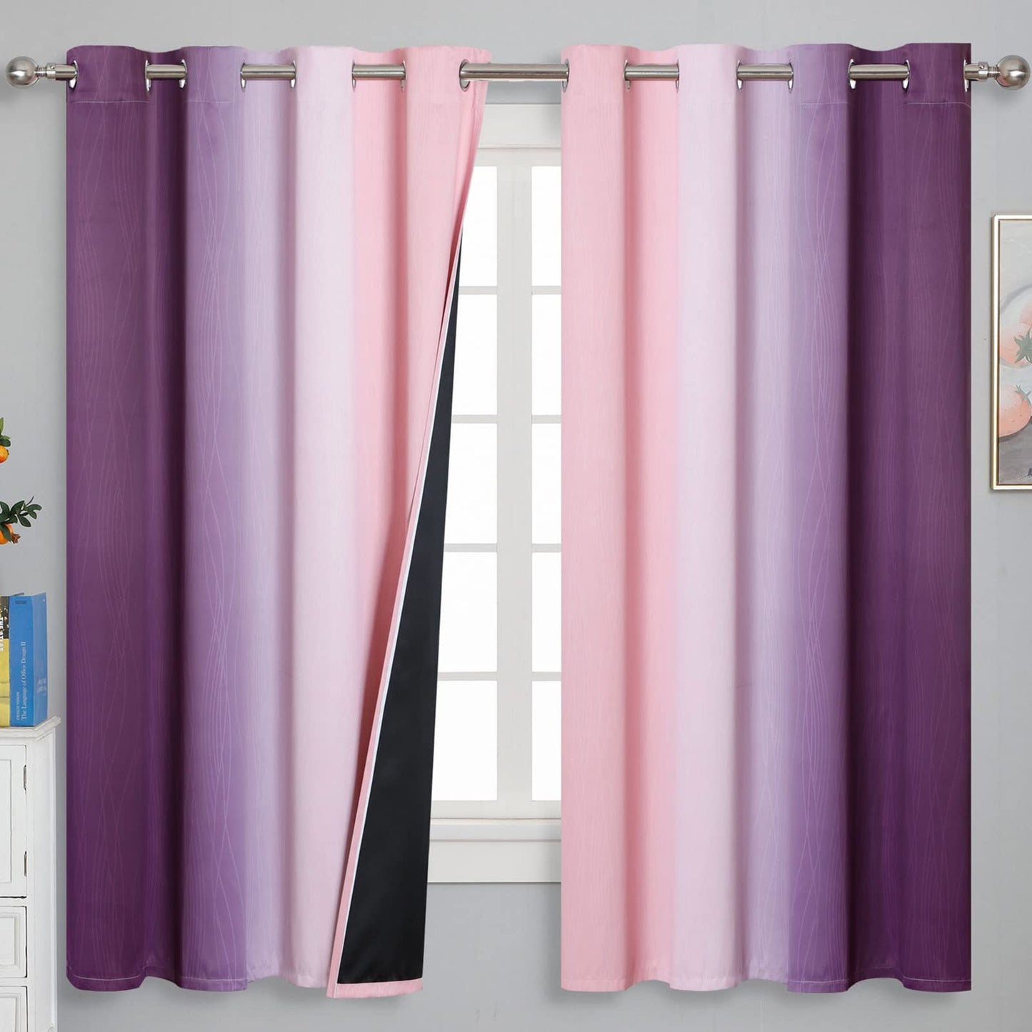 Estelar Textiler Beige and Greyish White Blackout Curtains for Living Room, Full Room Darkening Gradient Drapes for Bedroom, Thermal Insulated Ombre Grommet Curtains for Dining Room,52Wx84L,2 Panels