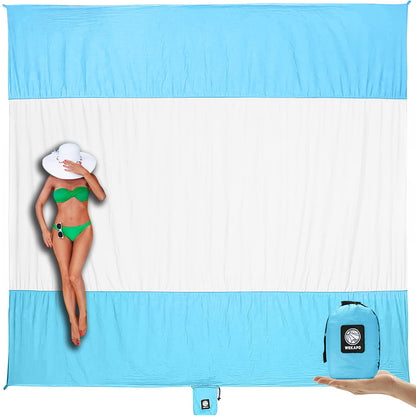WEKAPO Beach Blanket Sandproof Waterproof, Extra Large Beach Mat, Oversized & Compact Sand Free Mat Quick Drying, Lightweight & Durable with 6 Stakes & 4 Corner Pockets