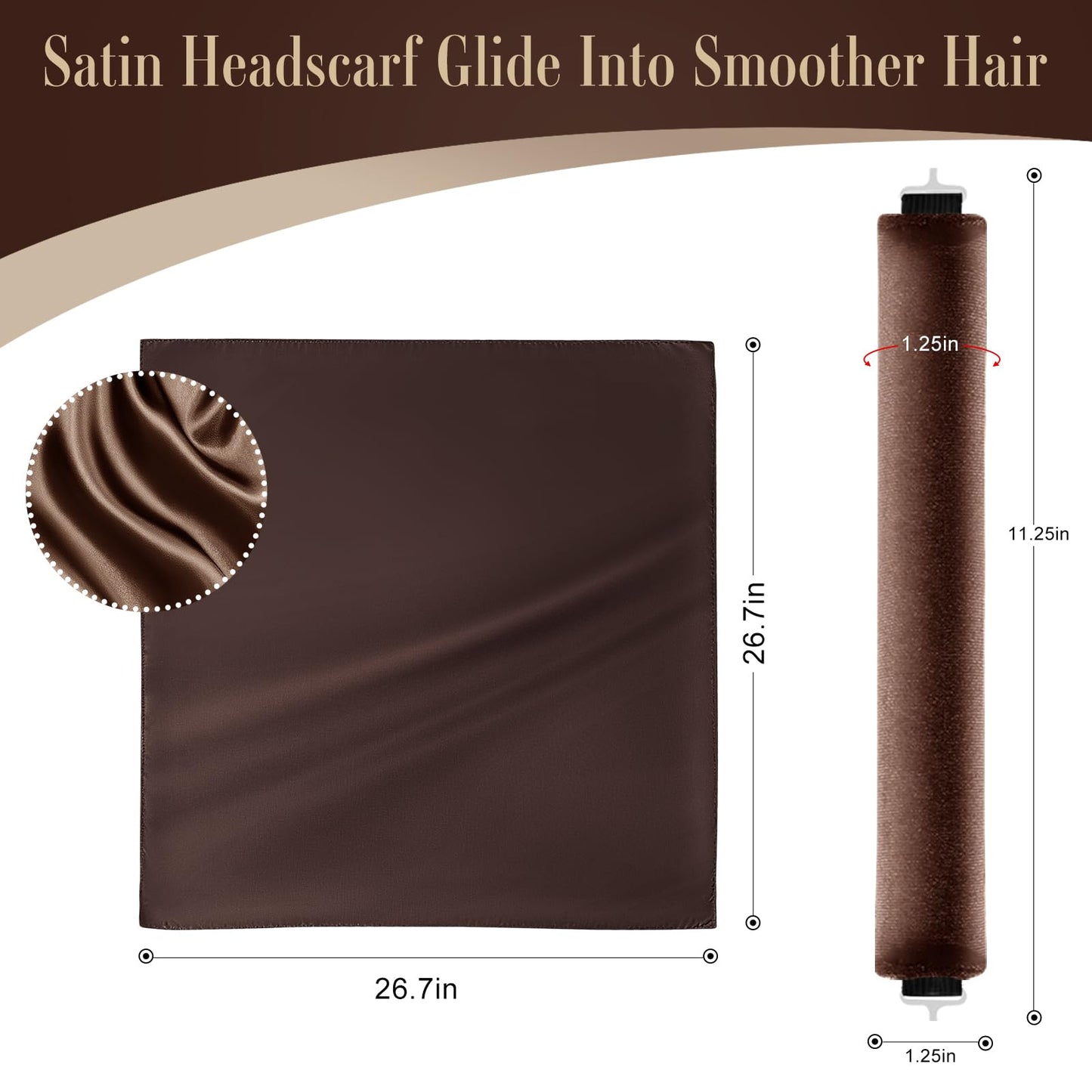 Heatless Curlers, Heatless Curls Overnight Set for Women, Soft Hair Curlers to Sleep In, Jumbo No Heat Hair Curlers Set with Headscarf and Hook for Long Hair (DarkBrown, 4 Packs)
