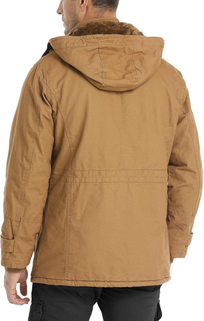 CHEXPEL Men's Thick Winter Jackets with Hood, Fleece Lining, Cotton Military Work Jackets with Cargo Pockets, Outwear