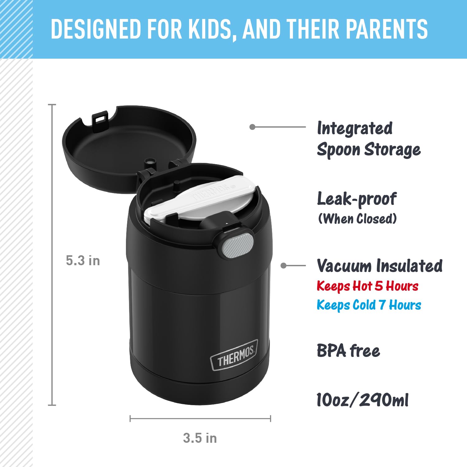 THERMOS FUNTAINER Insulated Food Jar – 10 Ounce – Kid Friendly Food Jar with Foldable Spoon, Minecraft