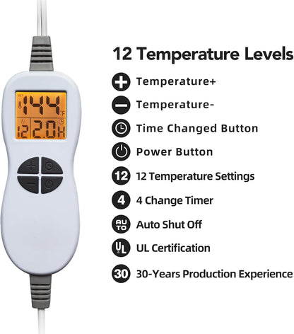 26" x 35" Flannel Neck&Shoulder&Back Heating Pad with 12 Temperature Settings&Countdown Timer, Pain Relief for Back/Neck/Shoulders/Menstrual Pain, Christmas Gifts for Women Men Mom Dad(Light Tan)